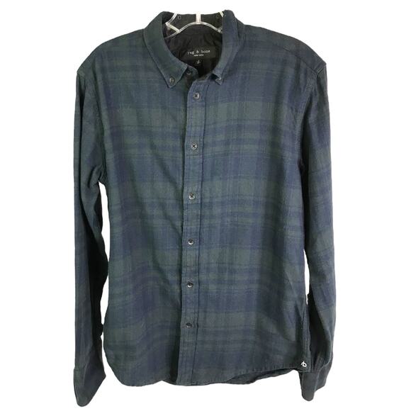 Rag & Bone Shirt Mens SP Green Blue Plaid Button Down Long Sleeve Collar Cotton - Picture 1 of 10